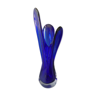 Vase trilobé en verre bleu Murano, années 70