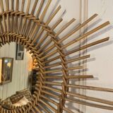 Miroir soleil vintage en rotin