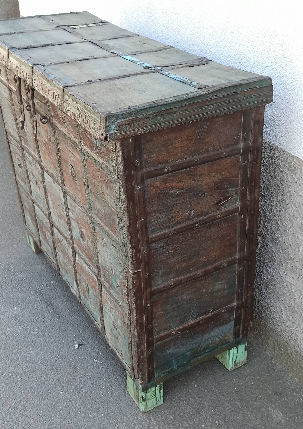 Old blue wooden chest