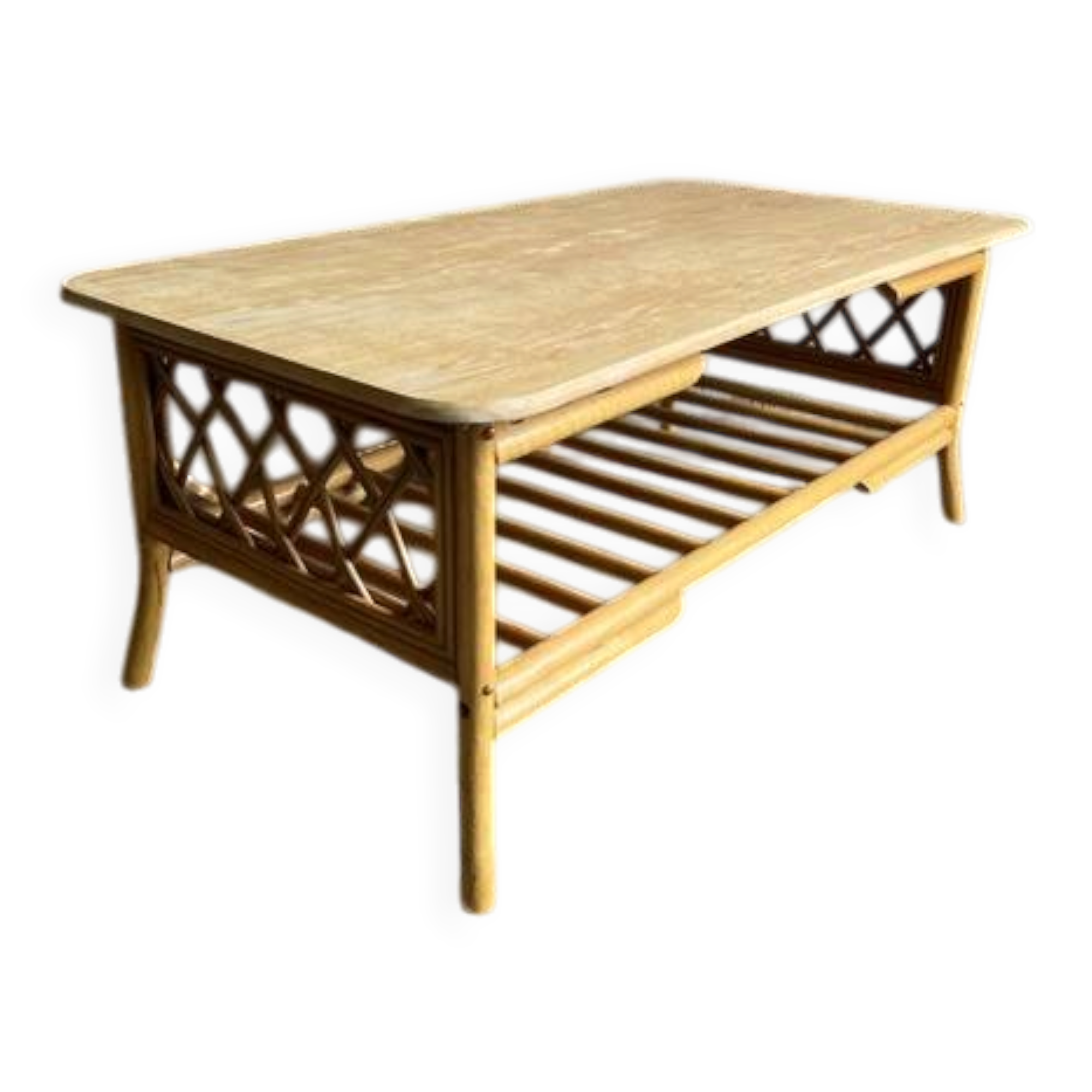 Vintage bamboo, wood and rattan coffee table