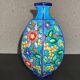 Octagonal ball vase in Longwy earthenware with floral decoration of cloisonné enamels