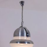 Industrial style suspension in brushed metal and opaline. 1970s.
