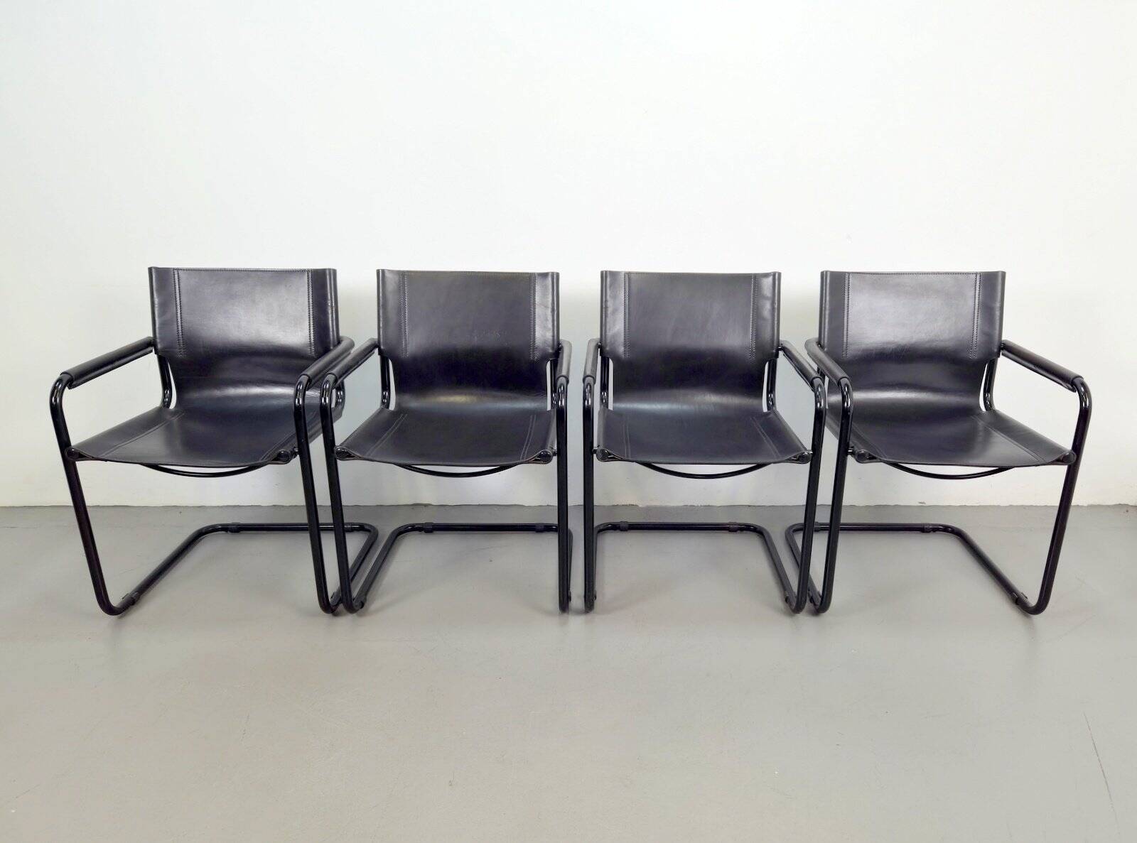 Mid-Century Modern Bauhaus Leather B34 Armchairs by Mart Stam & Marcel Breuer for Fasem, Italy, 1980, Set of 4
