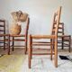 Set of 4 rustic chairs in solid oak and straw.