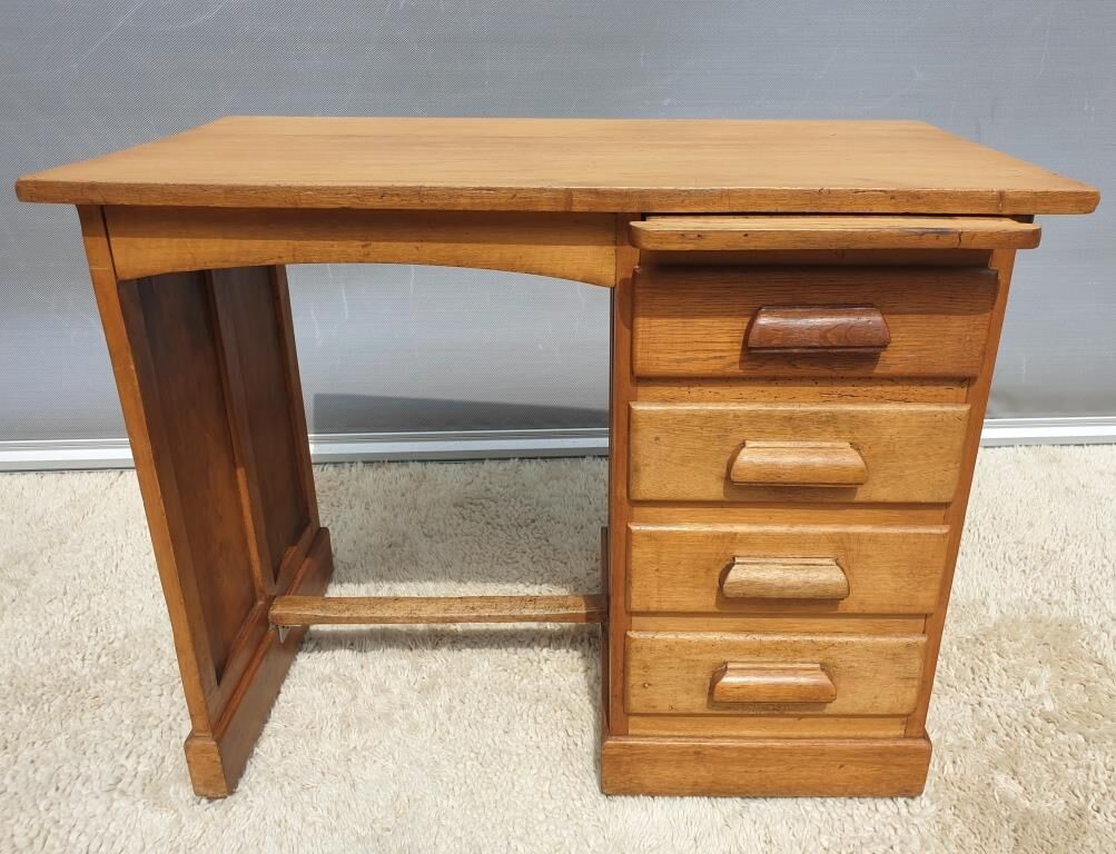 Children's desk zazou 1940 oak and elm with glass slab