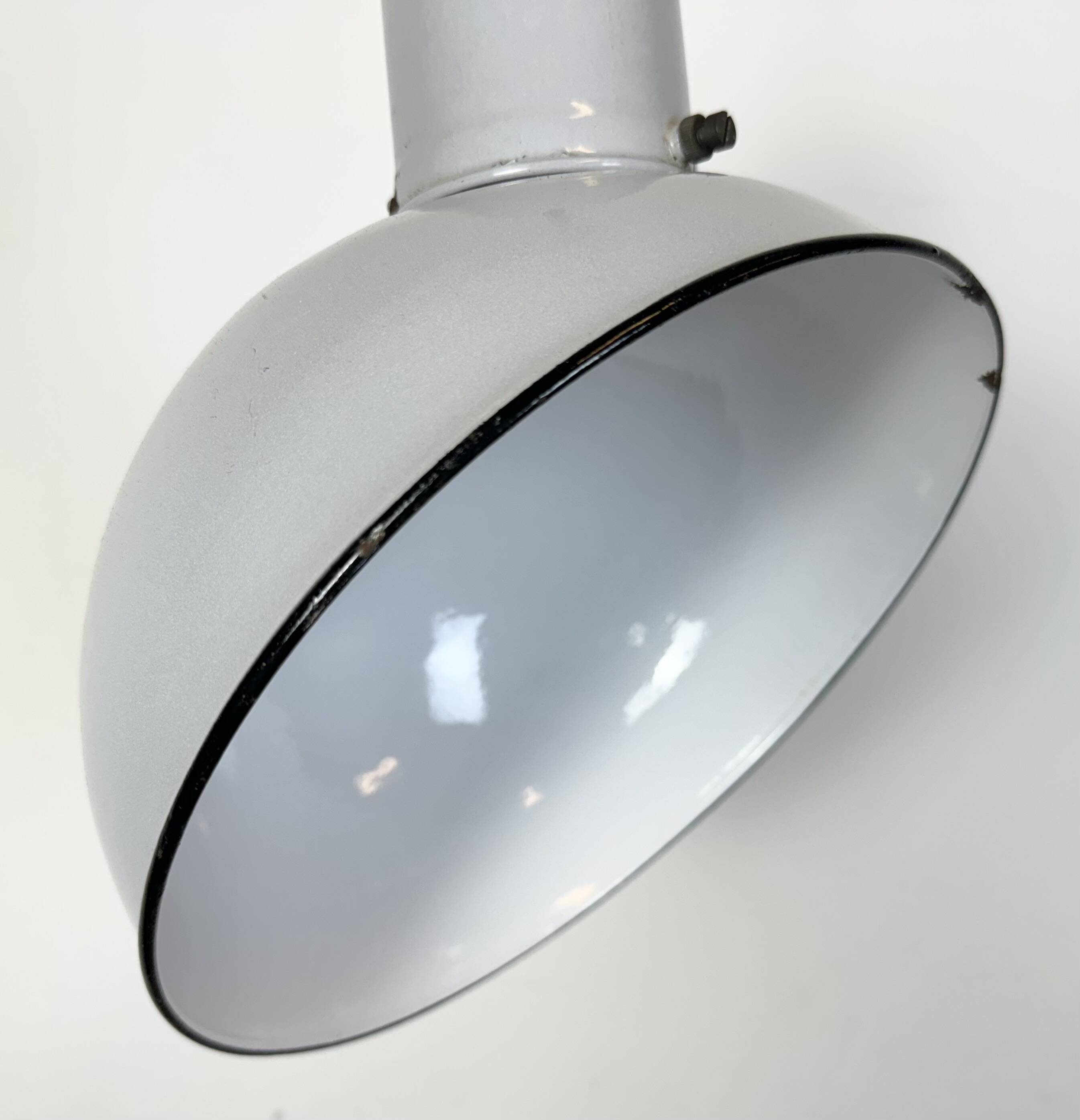 Industrial Grey Enamel Factory Pendant Lamp, 1960s