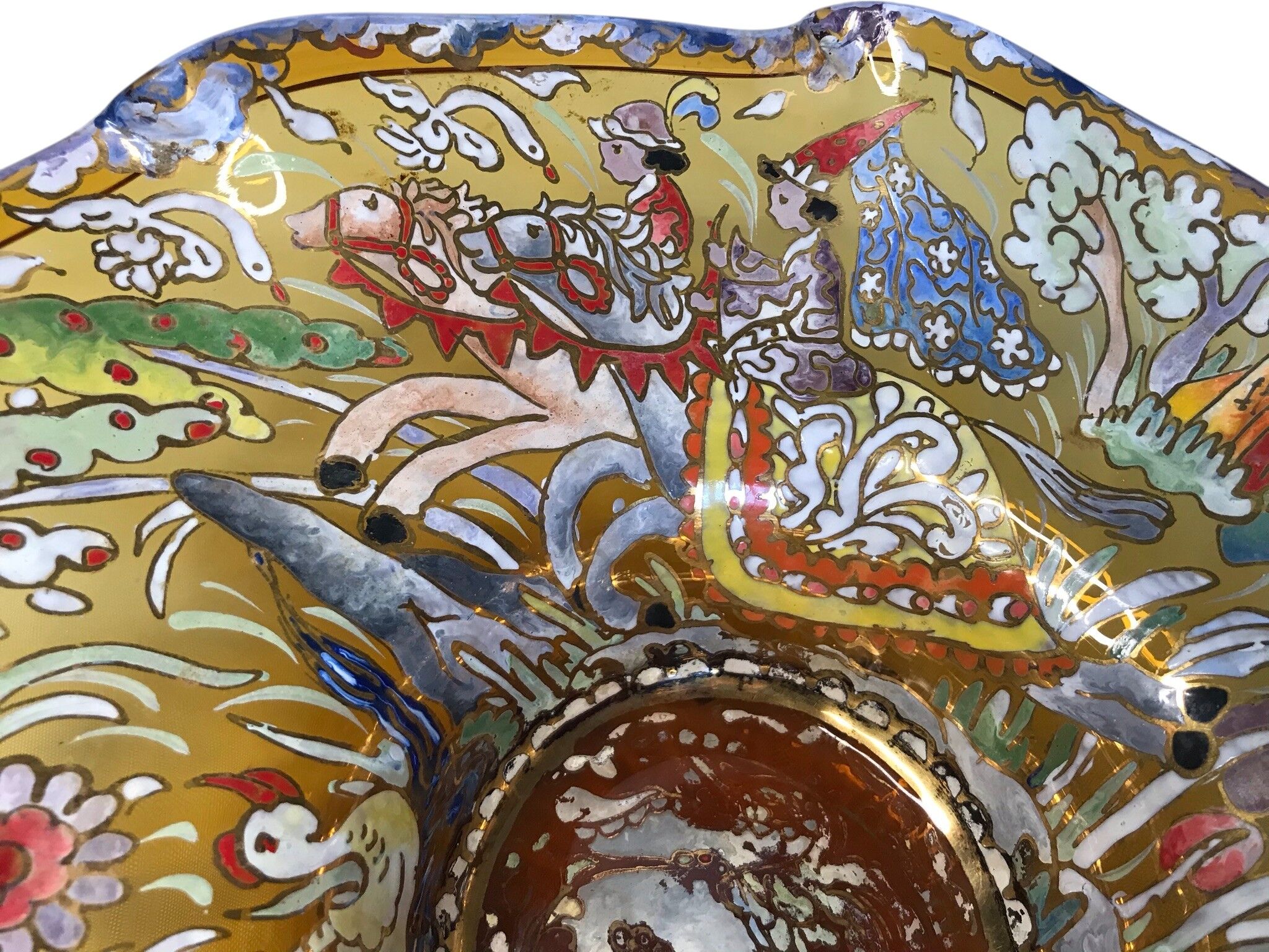 Royo Cortes, enameled glass cup with medieval decoration circa 1900