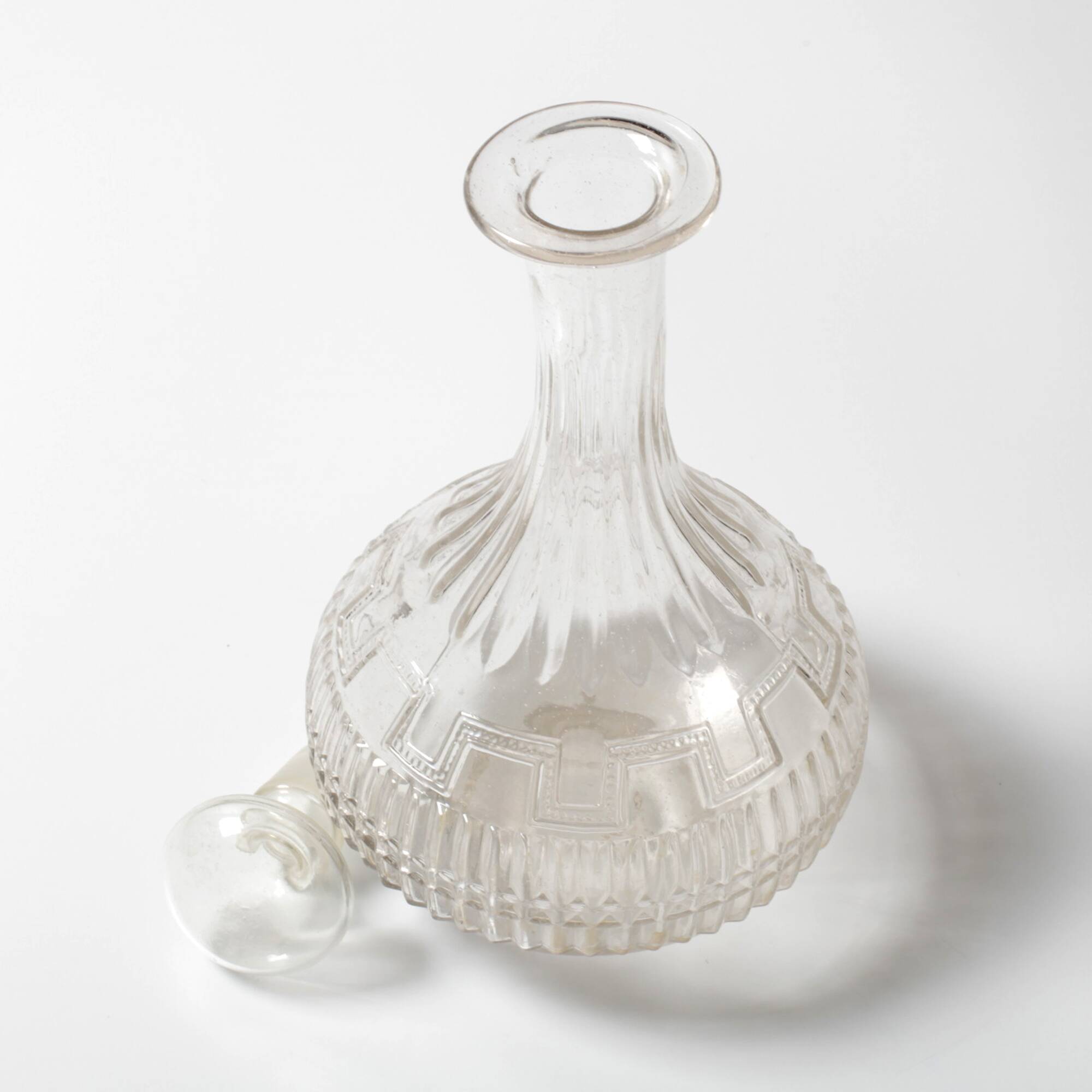 Glass Decanter / Mid-century Patterned Wine Carafe / Empoli / Italy / 1950s
