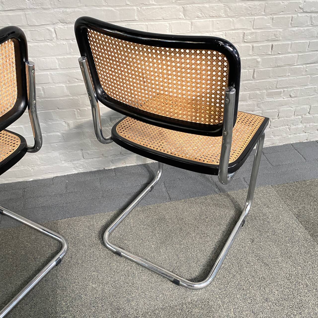Set of 2 black cesca "s32" marcel breuer chairs - italy 1980's