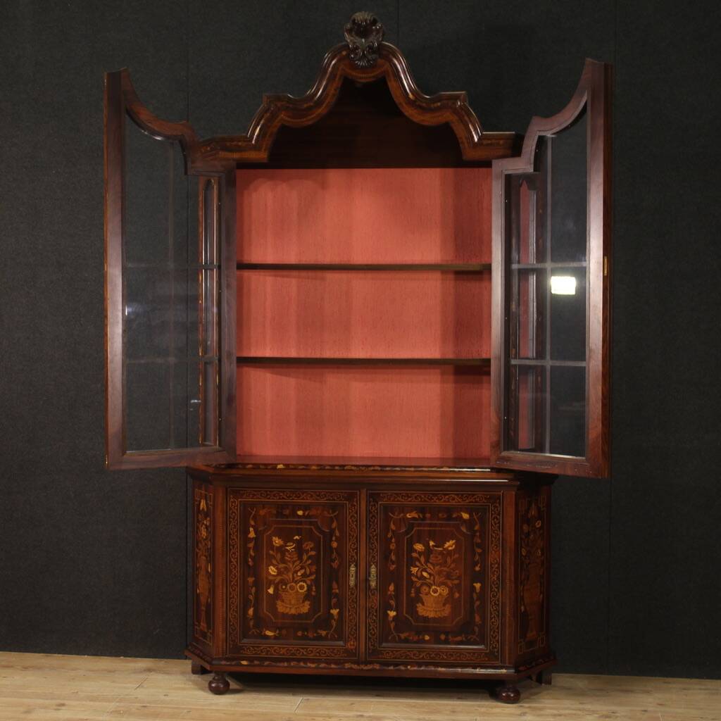 Dutch marquetry display cabinet from the 20th century