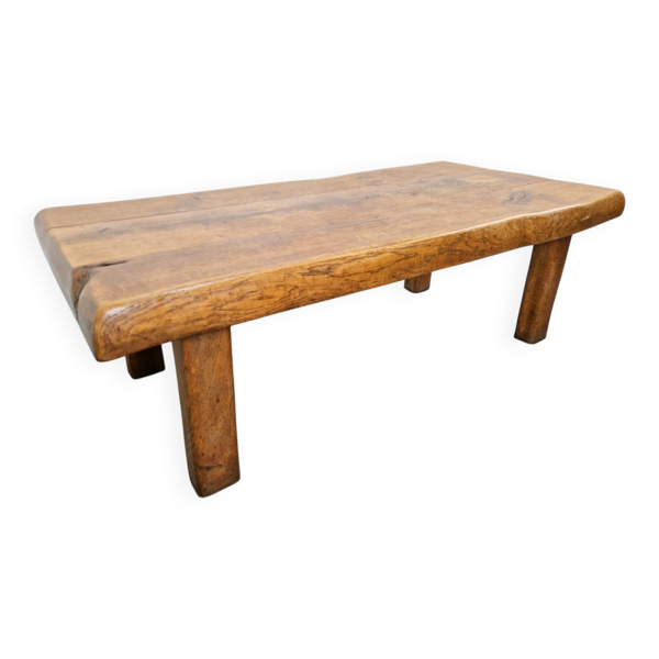 Table basse brutaliste du milieu du siècle en chêne, Espagne, années 1960