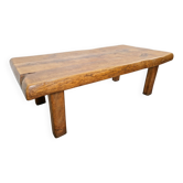 Table basse brutaliste du milieu du siècle en chêne, Espagne, années 1960