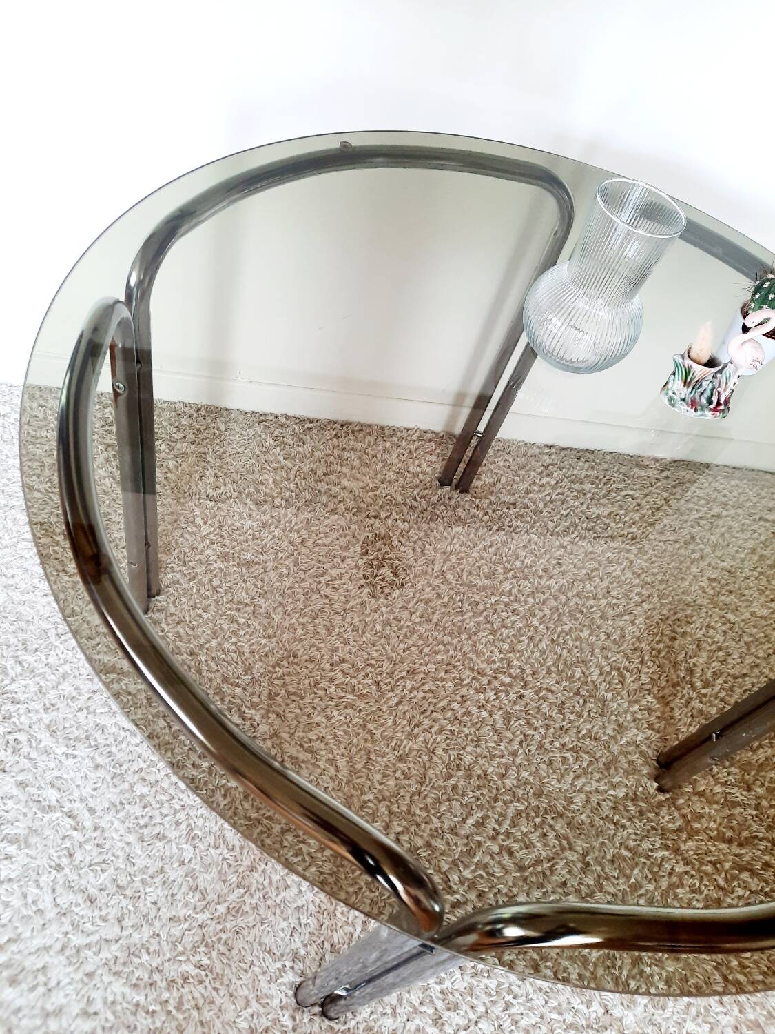Space Age dining table smoked glass - chrome 70's