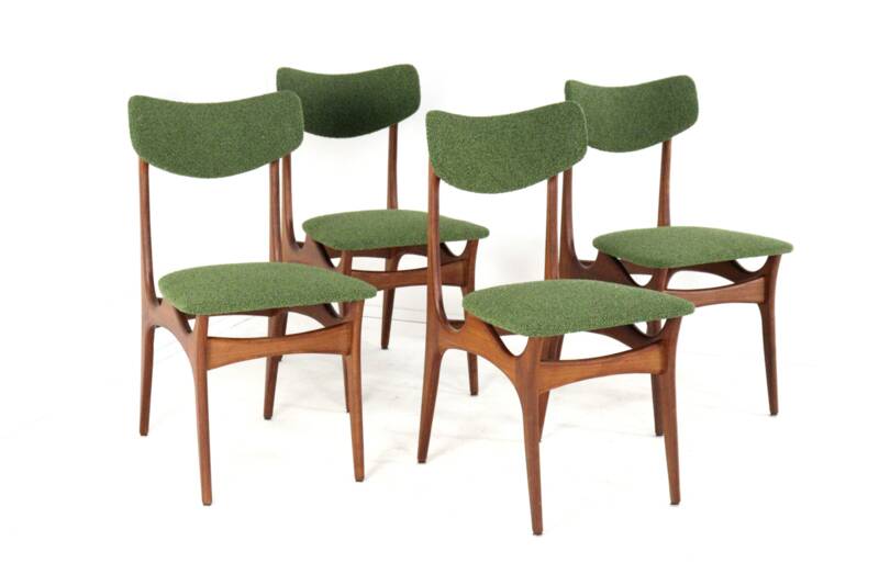 Set of 4 dining chairs 'Cindy' - new upholstery - mid century modern - teak