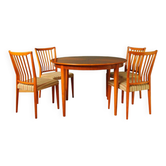 Table à rallonge et 4 chaises en acajou Danemark 1960