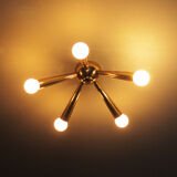 Italian Brass Star Burst Flush Mount in the manner of Arredoluce