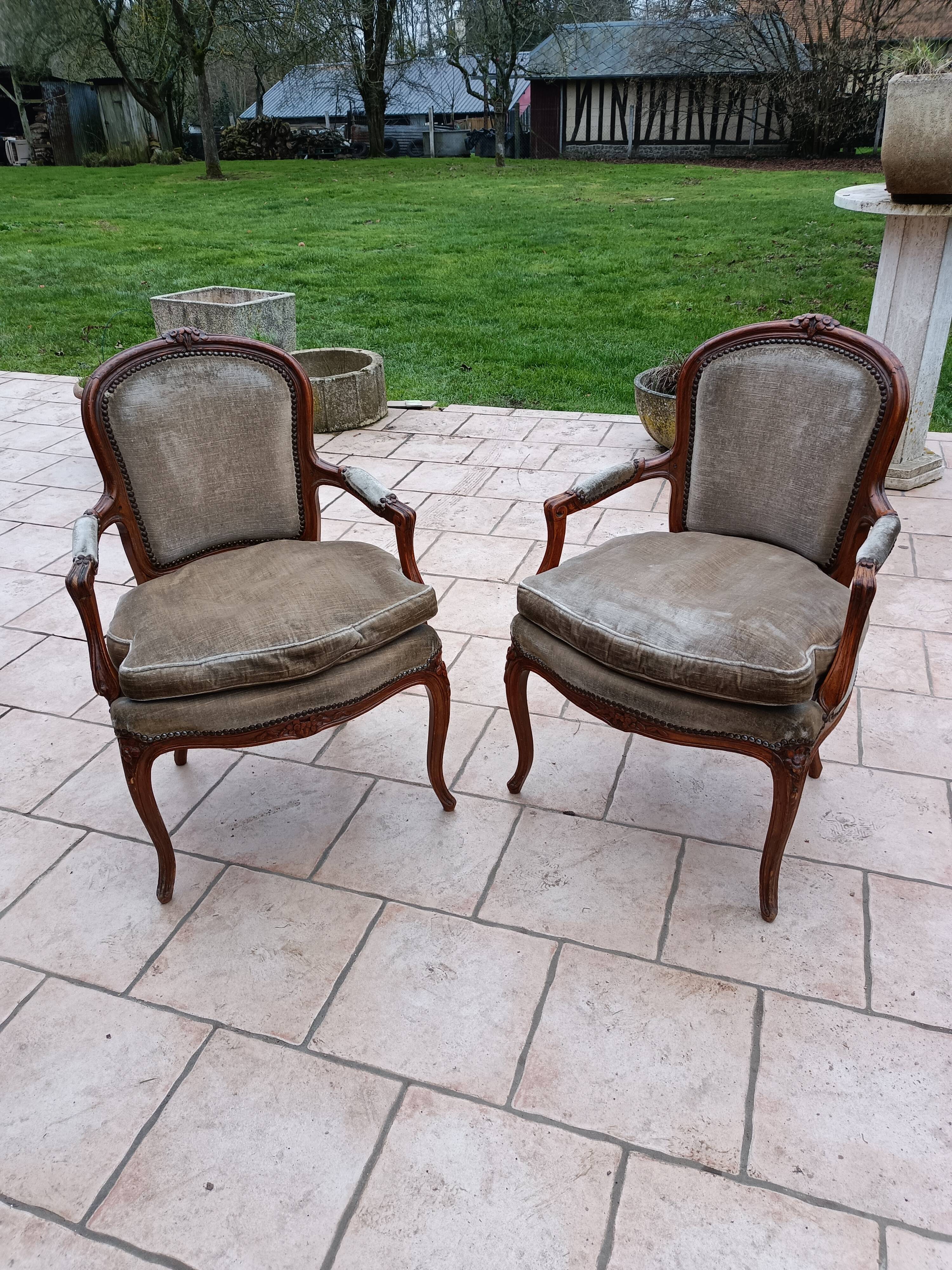 Pair of antique armchairs style Louis XV late XIXth