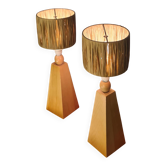 2 Scandinavian style bedside lamps in solid wood and raffia shade 40