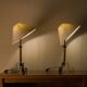 Pair of wrought iron and rope table lamps, adjustable lampshade.