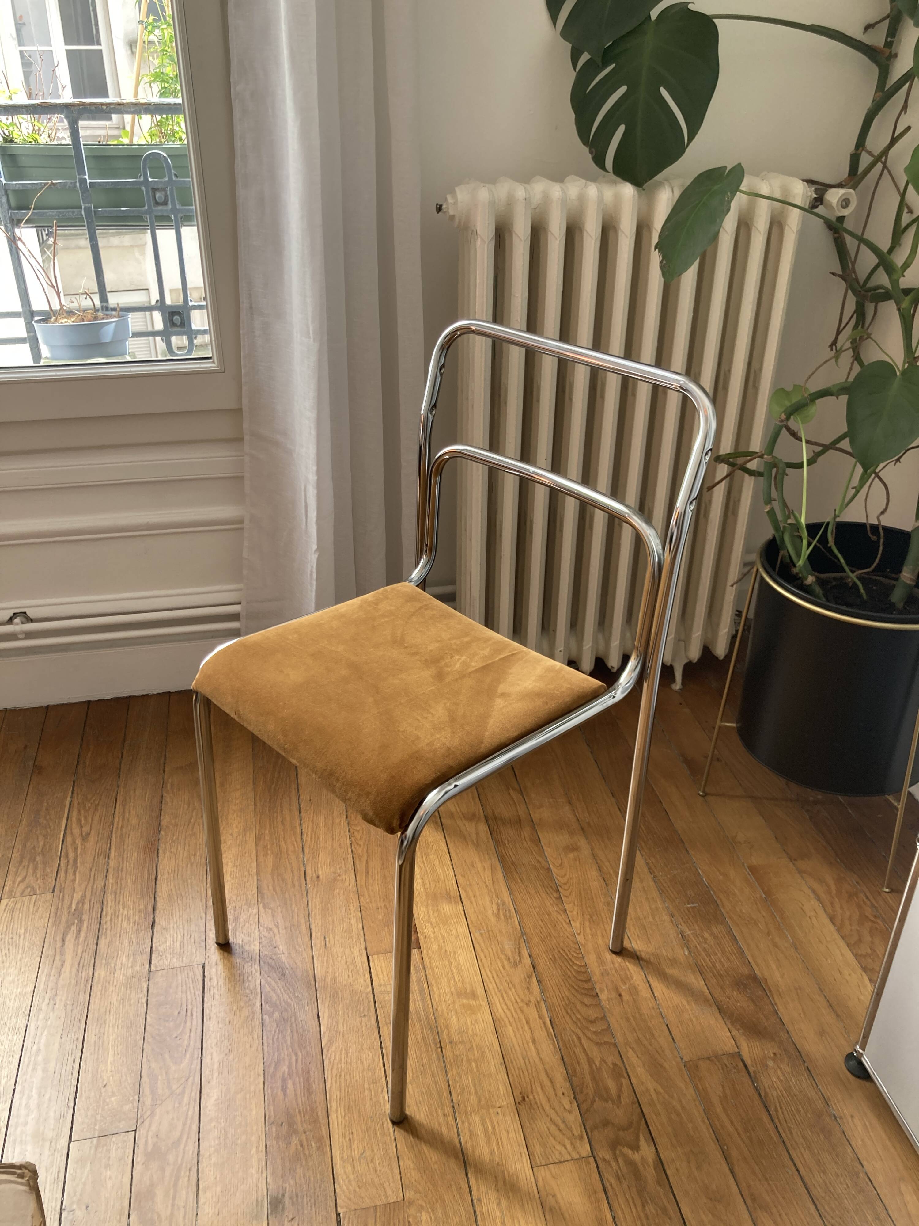 Chrome Bauhaus chair from the 70s – velvet seat (multiple available)
