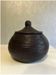 Dark purple wicker and leather round basket
