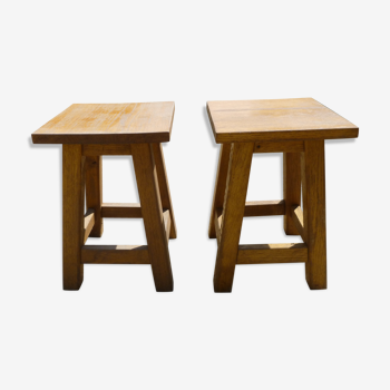 Pair of solid oak stools