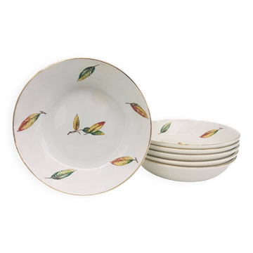 Lot de 6 assiettes creuses, style écuelle « Digoin Sarreguemines / modèle La Fontaine »