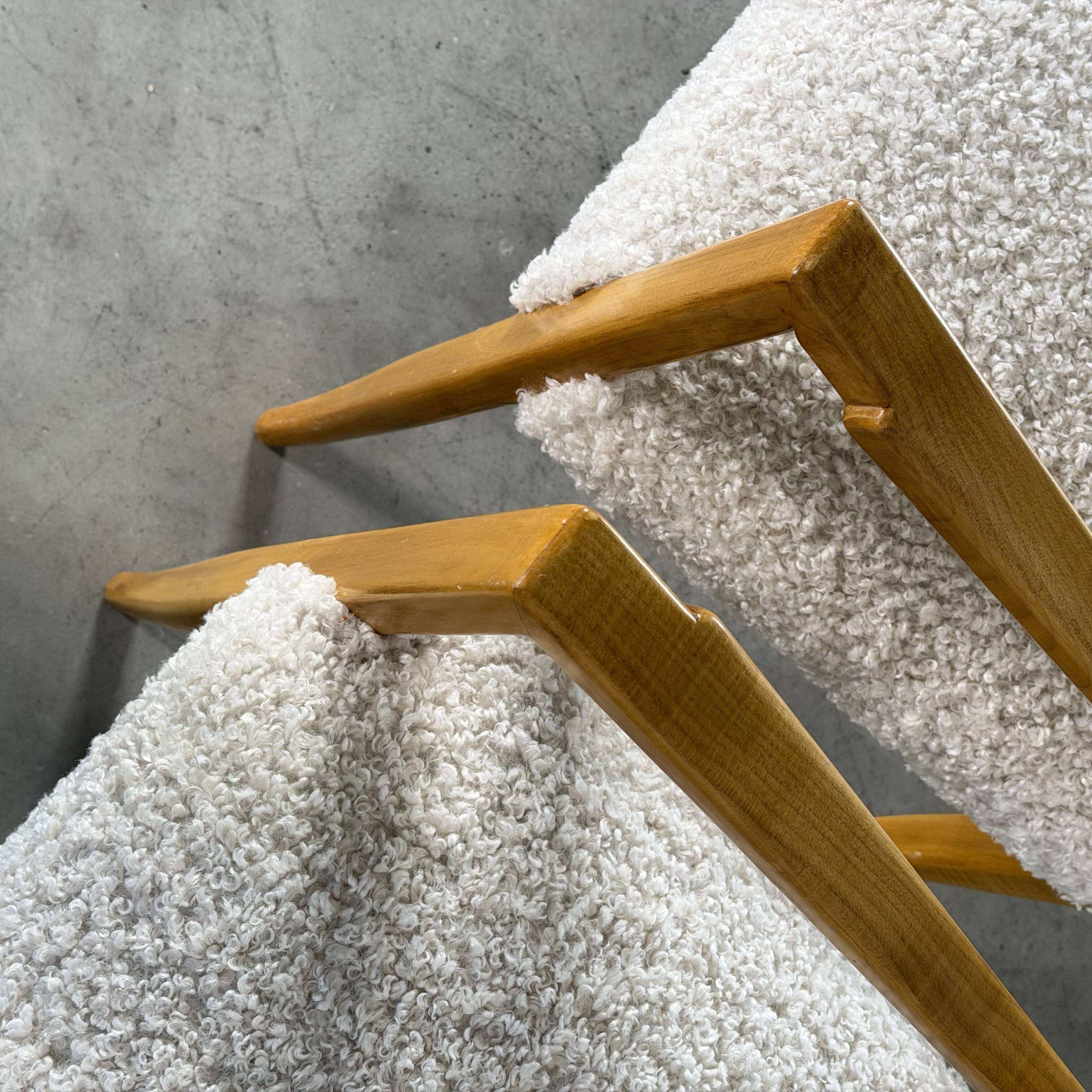 Benches Attributed to Guglielmo Ulrich, Blonde Maple & Bouclé, Italy 1940s