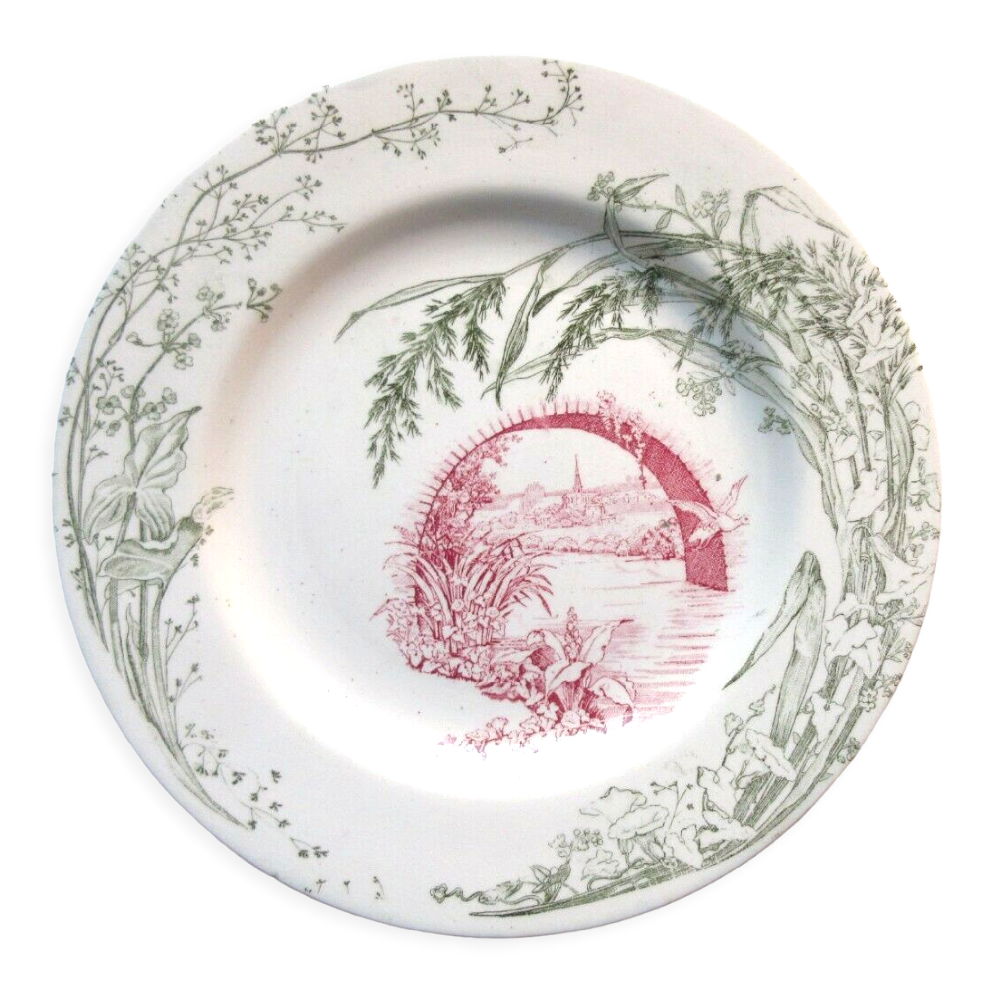 Flat art deco plate in Lunéville porcelain: fluvial model
