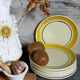 Ten dessert plates faience from gien creation primefleur, vintage "caroline" service