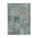 Hand-Knotted Anatolian Contemporary 176 cm x 243 cm Blue Patchwork Carpet