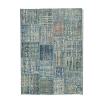 Hand-Knotted Anatolian Contemporary 176 cm x 243 cm Blue Patchwork Carpet