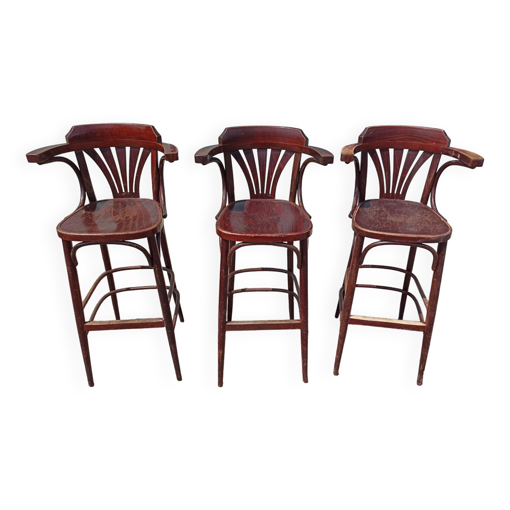 Lot de 3 tabouret de bar bistrot - bois - vintage