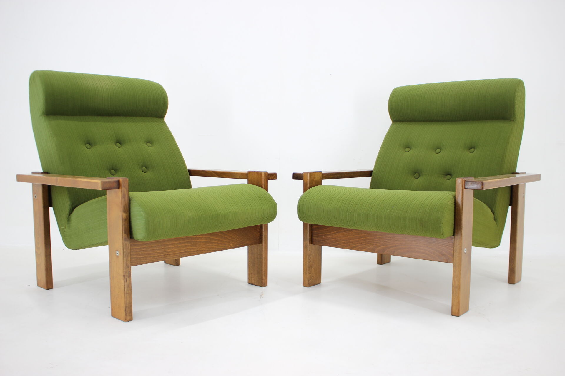 1970s pair of beech armchairs, czechoslovakia