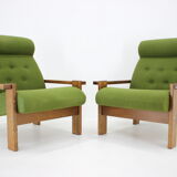 1970s pair of beech armchairs, czechoslovakia