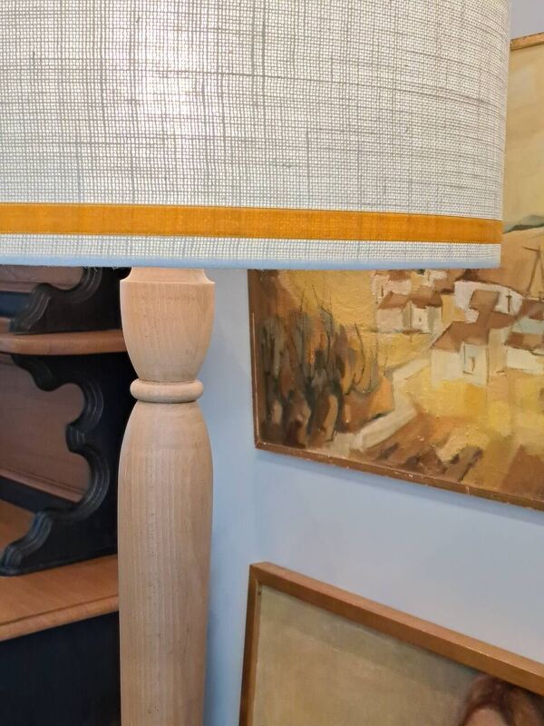 Lampadaire bois clair avec tablette bois Art Déco