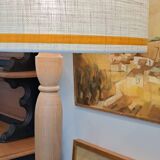 Light wood floor lamp with Art Deco wooden shelf