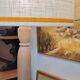 Light wood floor lamp with Art Deco wooden shelf