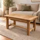 Natural wood farmhouse coffee table – country style, dowel stretcher – 99 cm