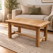 Table basse de ferme en bois naturel – style campagne, entretoise à clavettes – 99 cm