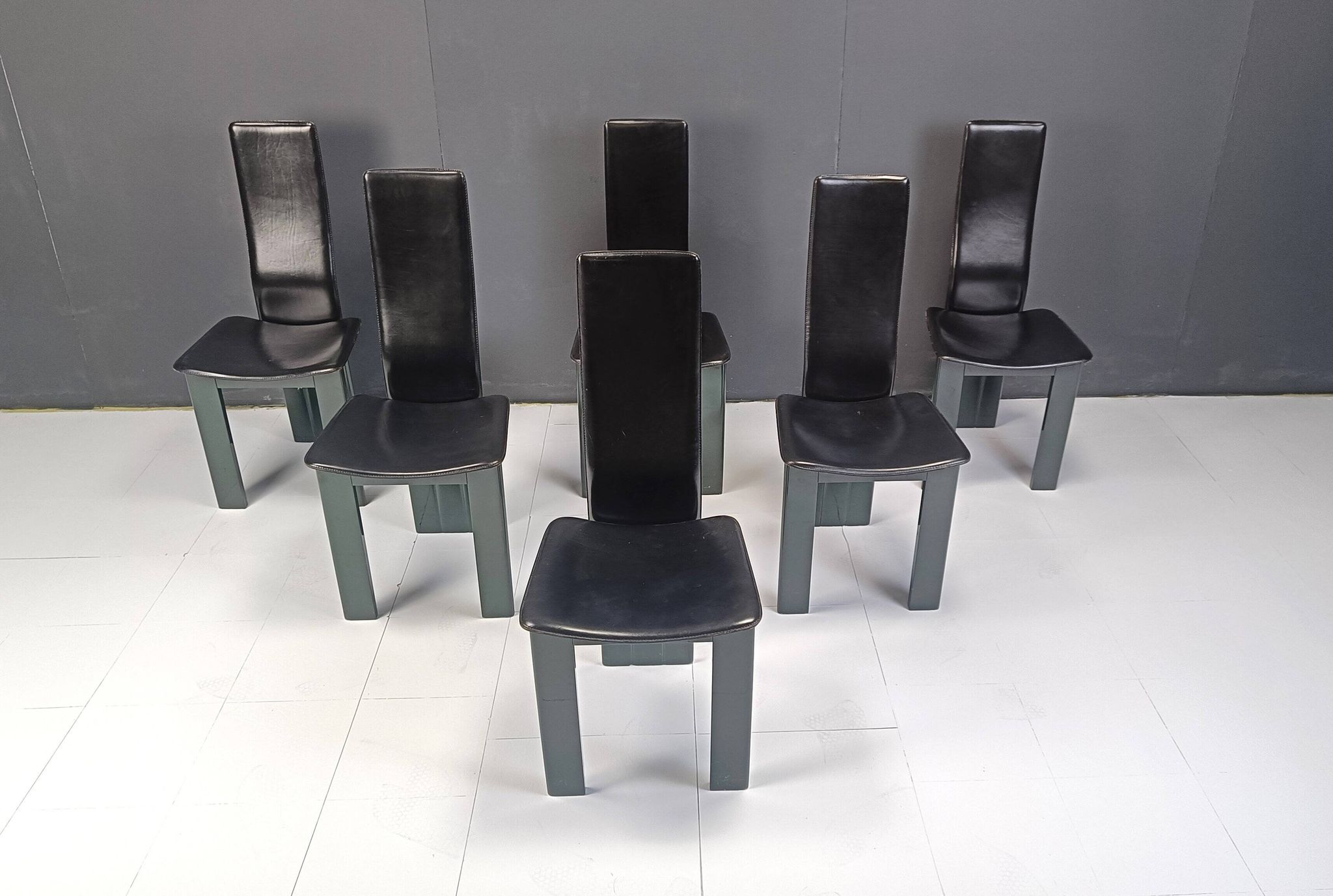 Copy of set of 6 Italian leather and green lacquer dining chairs, 1980s