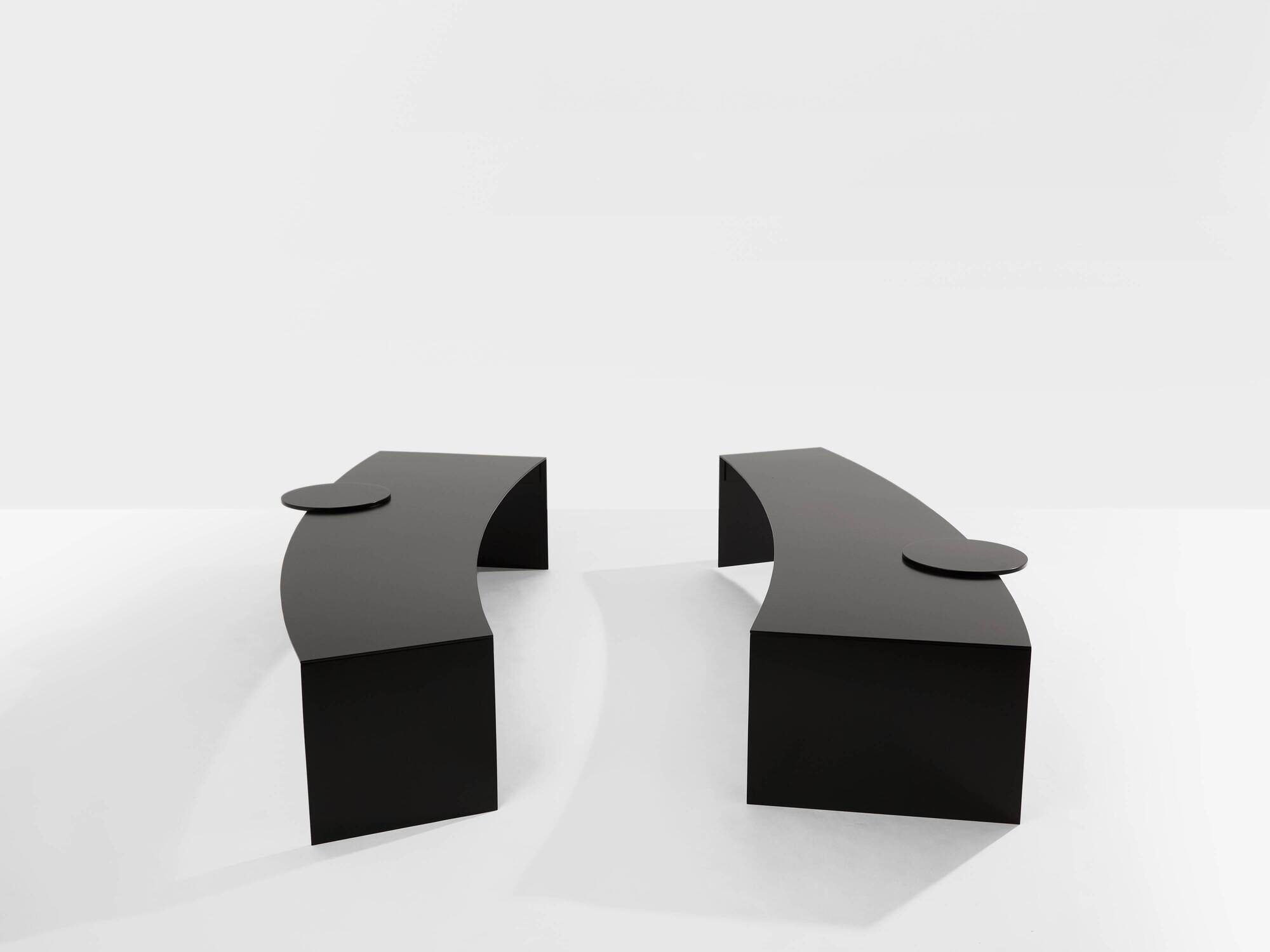 Gilles Derain pair of metal coffee tables edition Lumen 1986