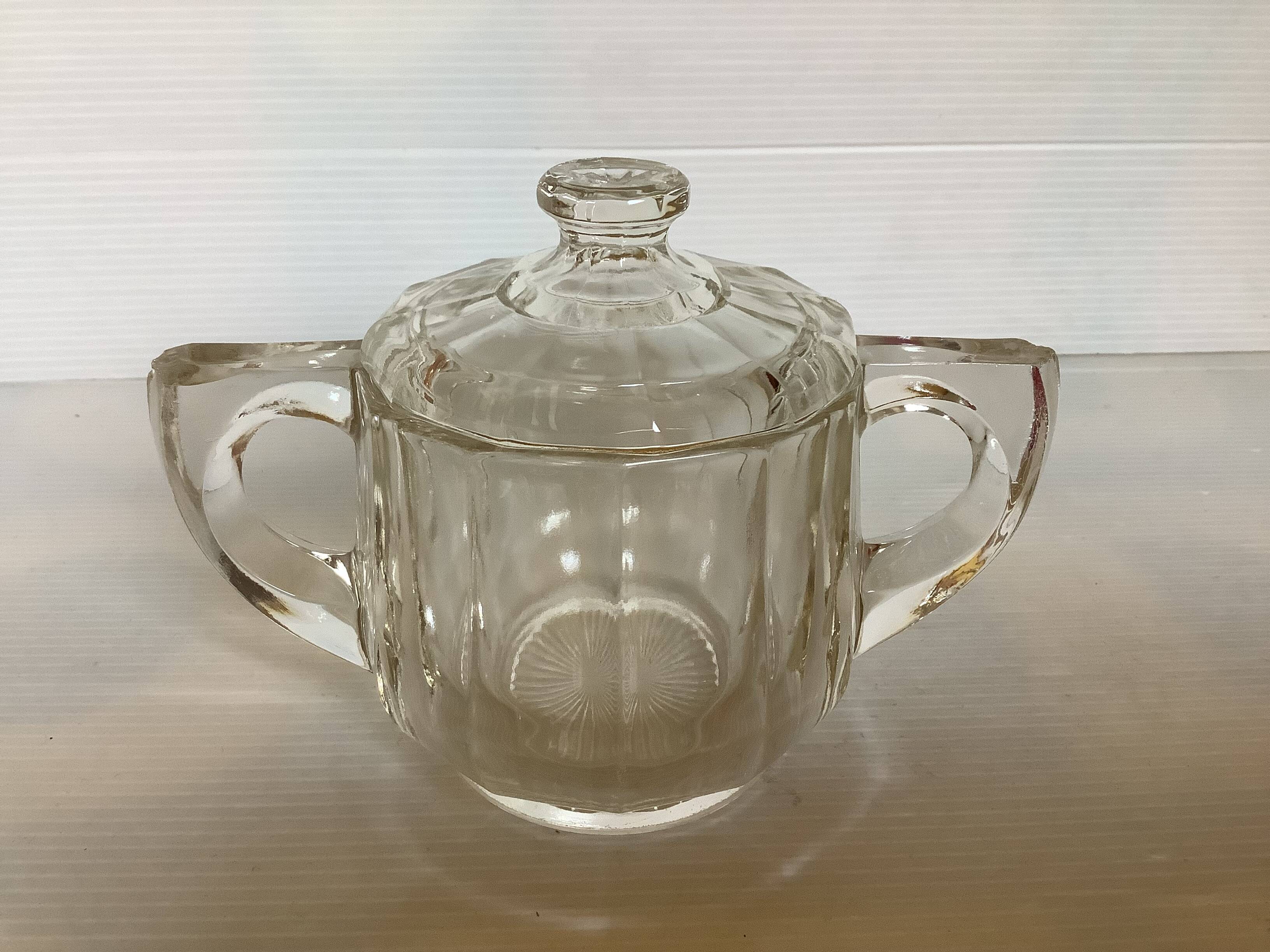 Old faceted molded glass sugar bowl