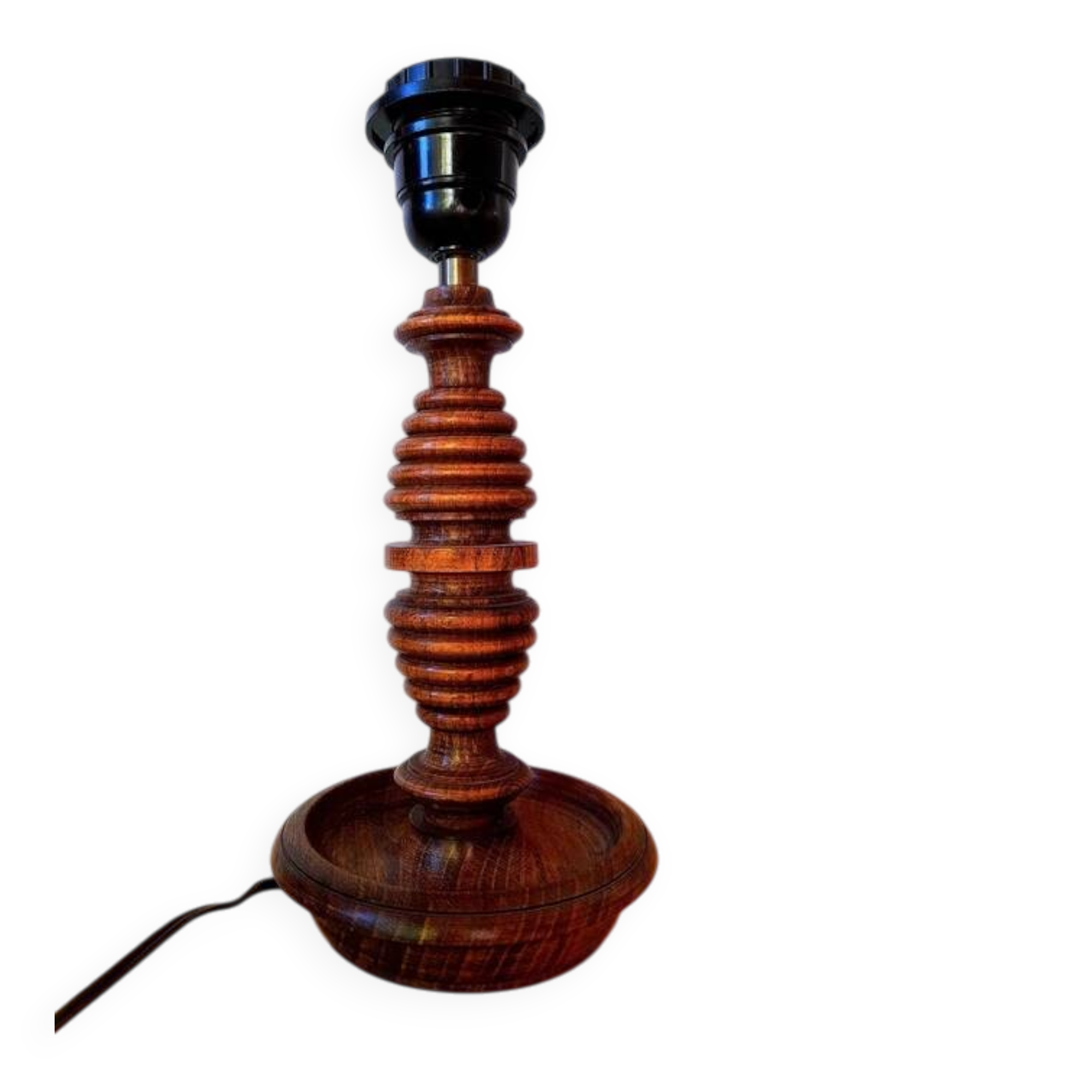 Turned wood lamp