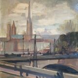 Tableau hsp "port de rouen" par jean arnavielle (1881-1961)