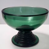 Centre de table/bol en verre vert soufflé à la main, fabriqué à Empoli, Italie