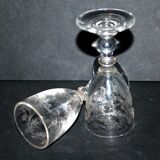 Set of 2 crystal liquor glasses engraved with acid floral decoration "rock crystal"
