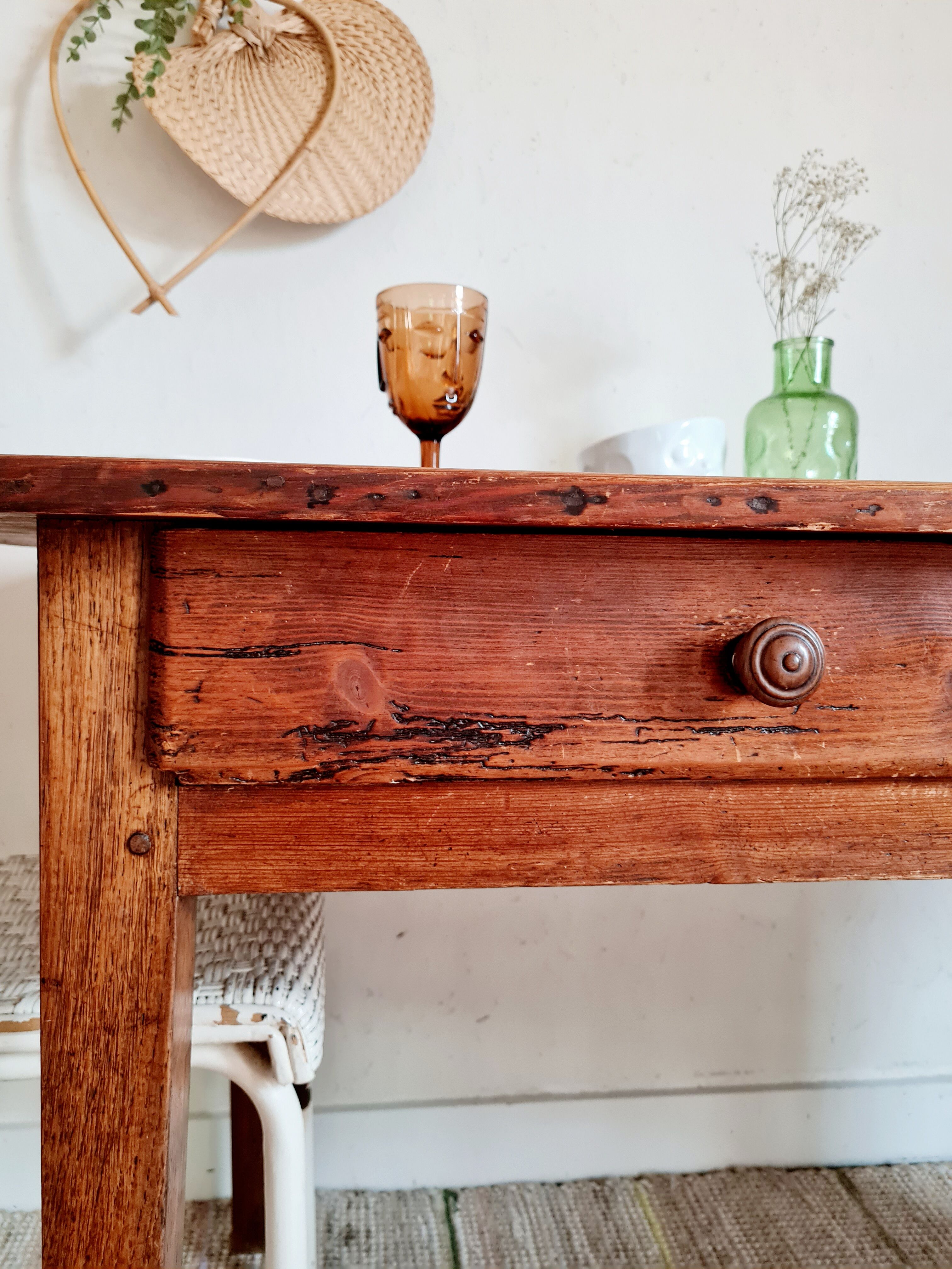 Old farm table 2 drawers