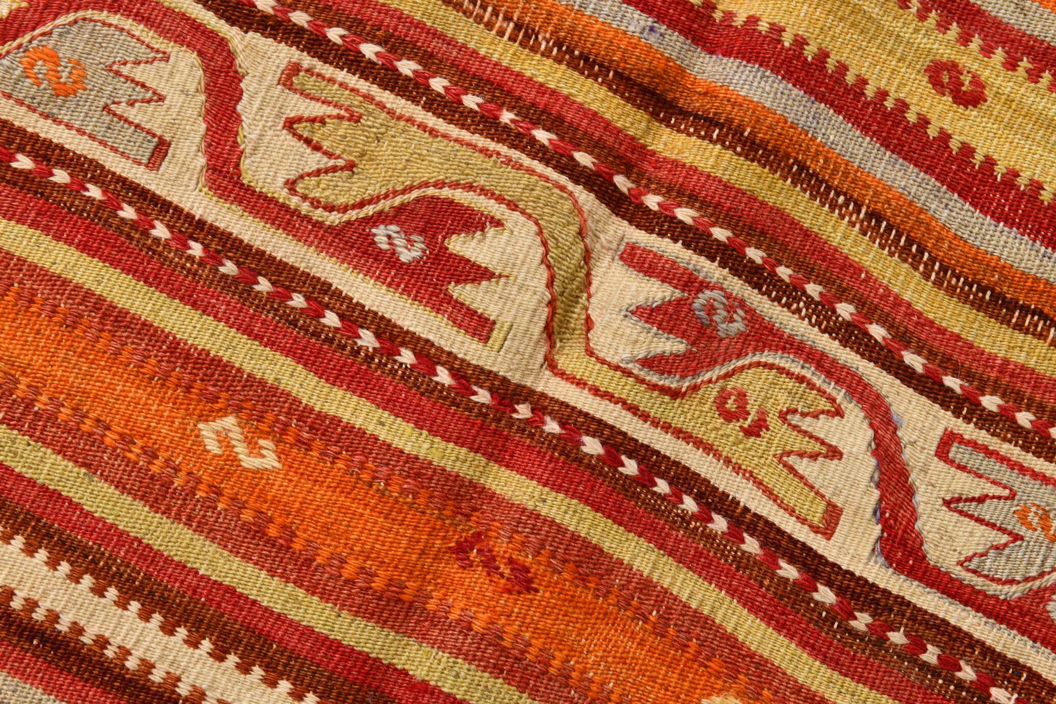 Pumpkin Orange Striped Turkish Woven Kilim Rug, 158x390 Cm