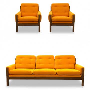 Mid-century retro vintage Czech seating set (armchairs and sofa), 1970s